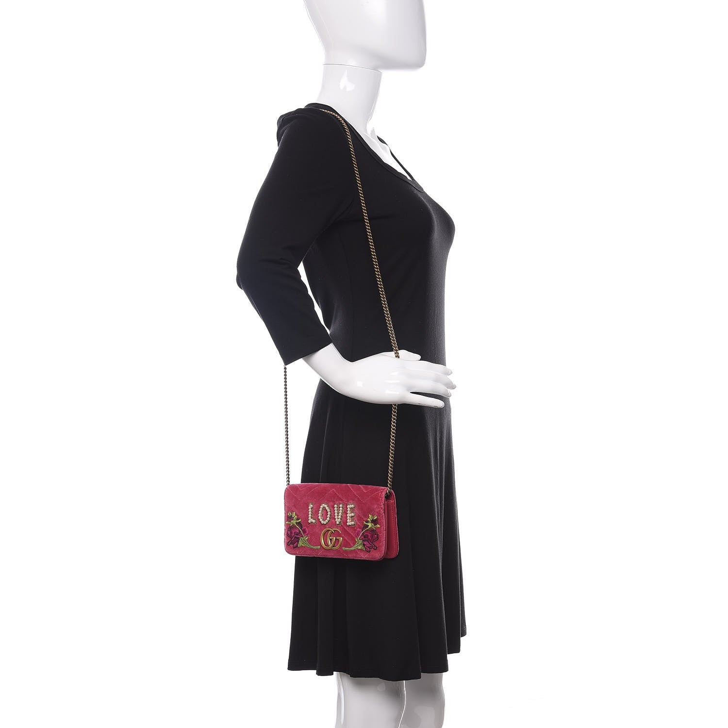 Gucci Velvet Matelasse Love Embroidered GG Marmont Mini Bag Light Raspberry Rose 2 of 10