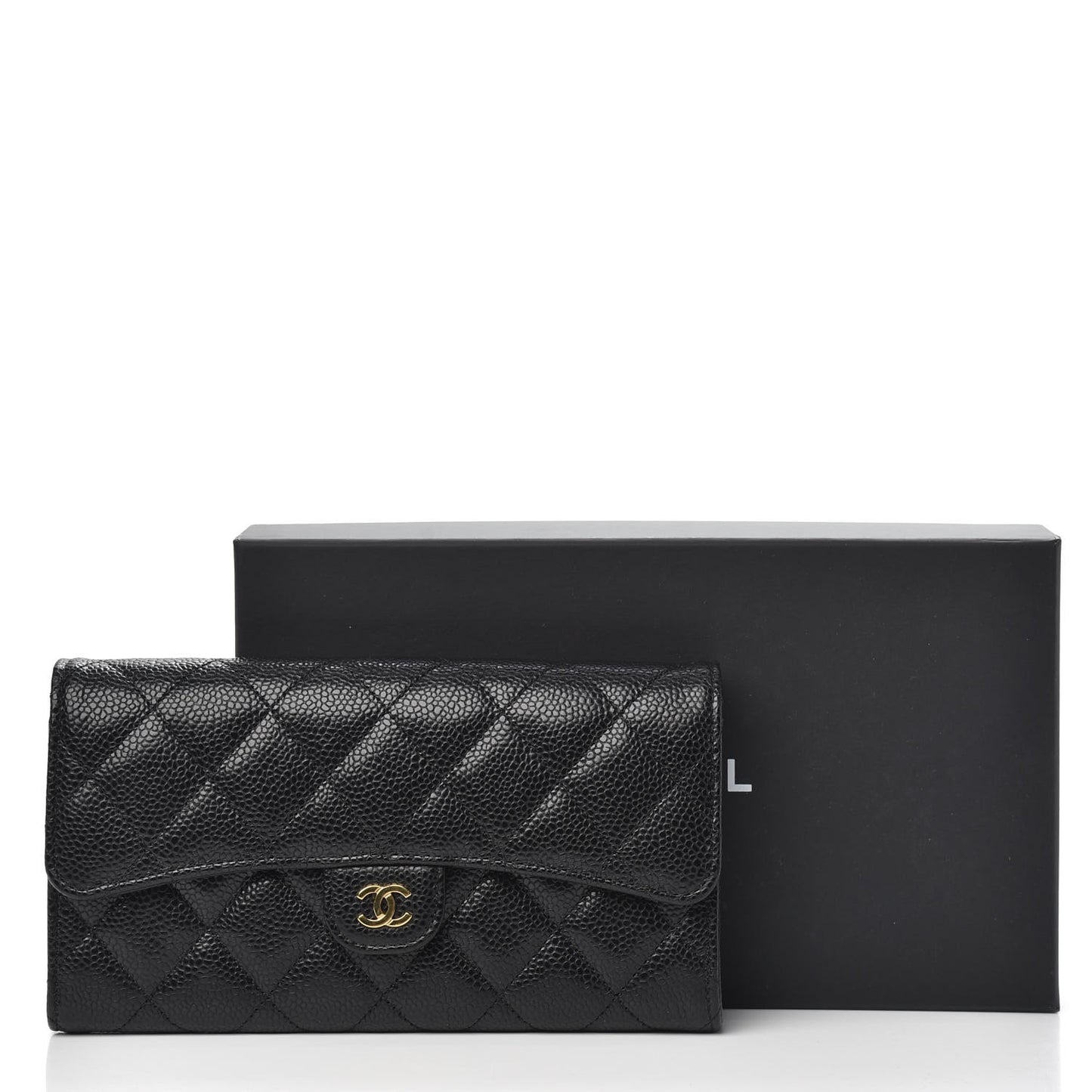 Caviar Quilted Large Gusset Flap Wallet Black