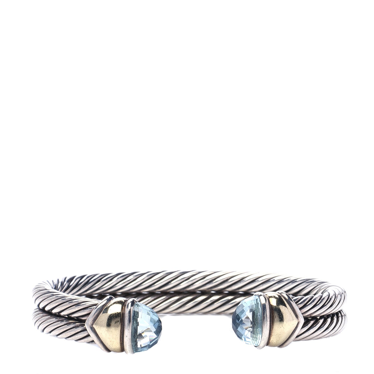 David Yurman Sterling Silver 14K Yellow Gold Blue Topaz Double Cable Bracelet 1 of 5