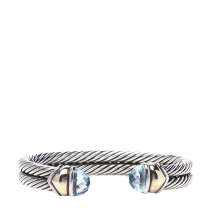 David Yurman Sterling Silver 14K Yellow Gold Blue Topaz Double Cable Bracelet 1 of 5