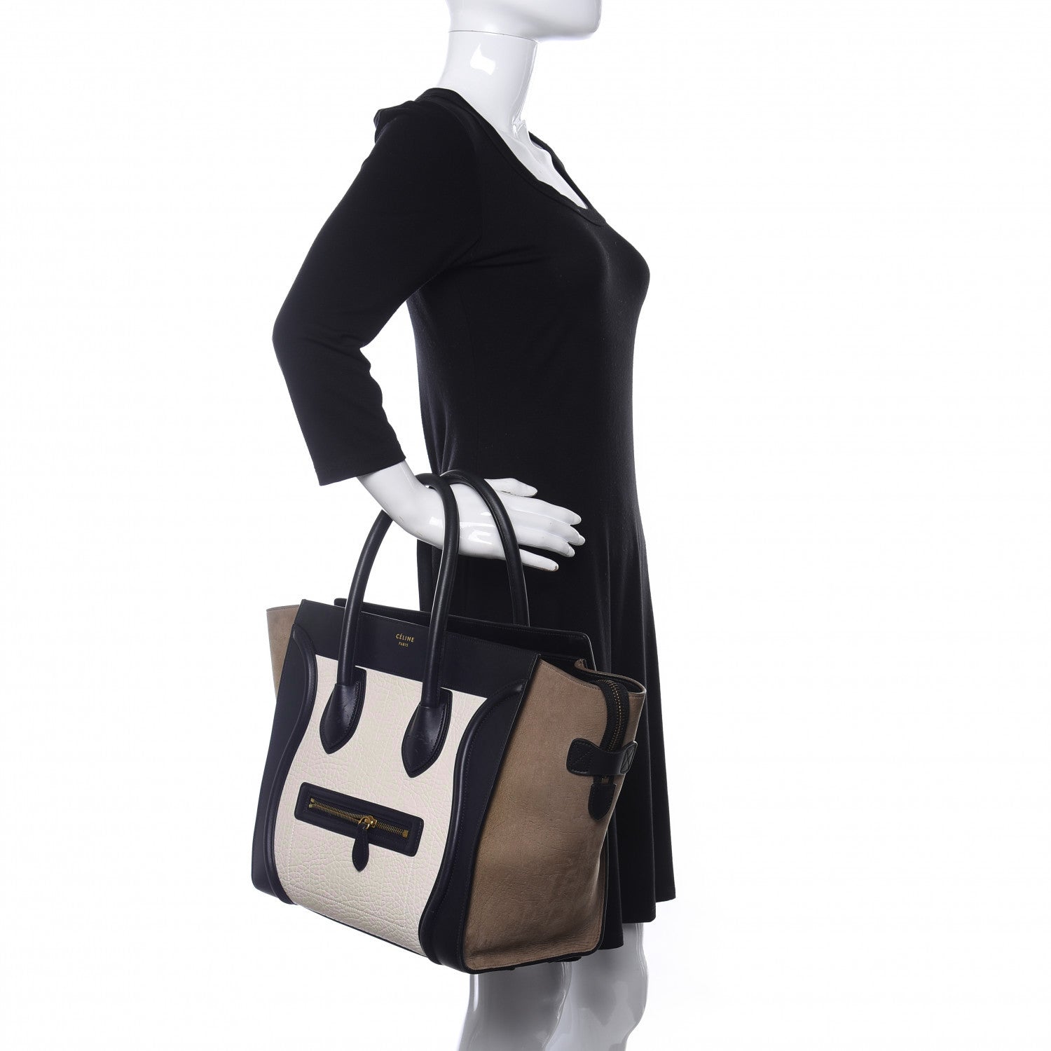 Celine Bullhide Calfskin Suede Mini Tri-Color Luggage White 2 of 19