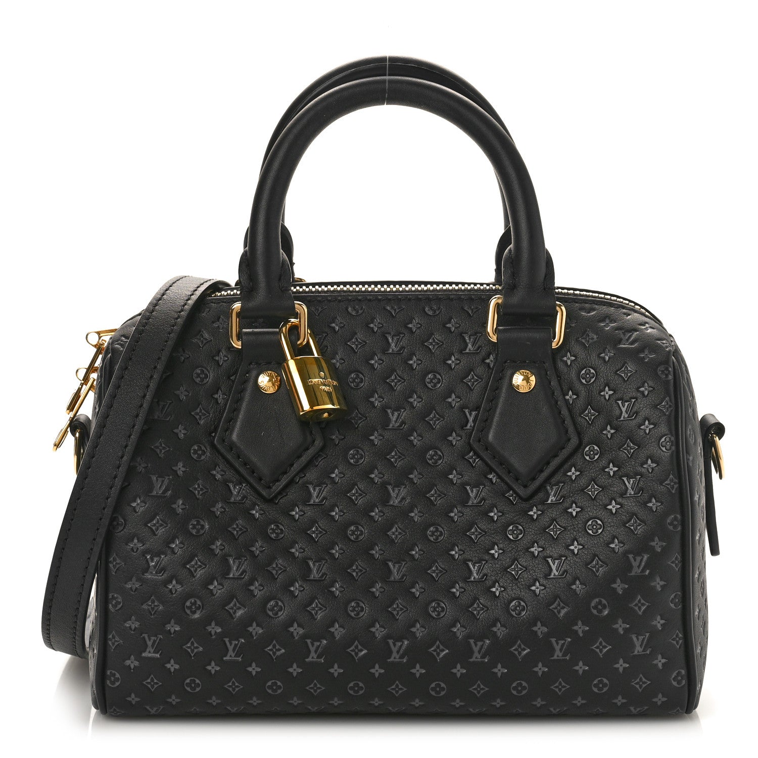Louis Vuitton Calfskin Nanogram Embossed Speedy 20 Black 1 of 8