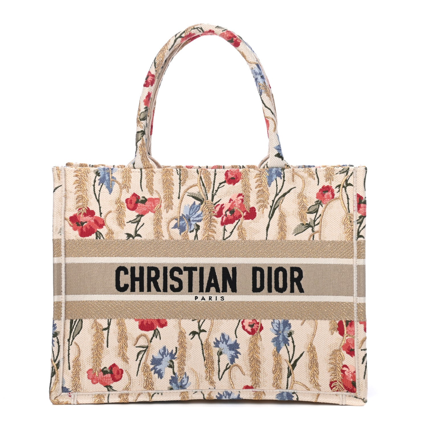 Christian Dior Canvas Embroidered Medium Hibiscus Book Tote Beige Multicolor 1 of 4
