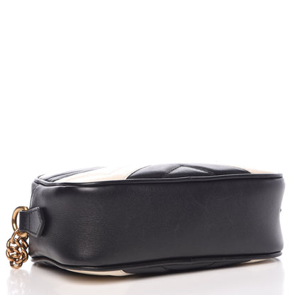Gucci Calfskin Matelasse Mini GG Marmont Chain Shoulder Bag Black White 4 of 7