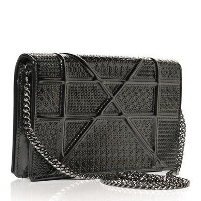 Christian Dior Metallic Patent Micro-Cannage Diorama Wallet on Chain Pouch Onyx Black 3 of 13
