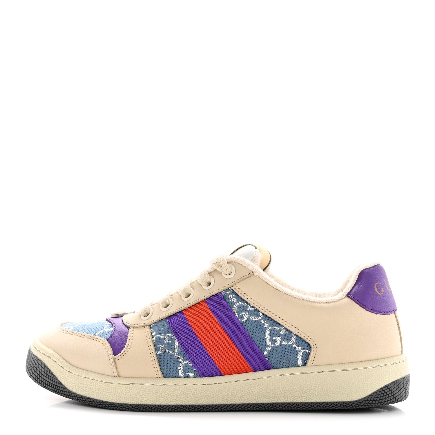 Gucci Calfskin Lame GG Monogram Web Womens Screener Sneakers 36.5 Blue Silver Dusty Milk Shine Purple 1 of 16