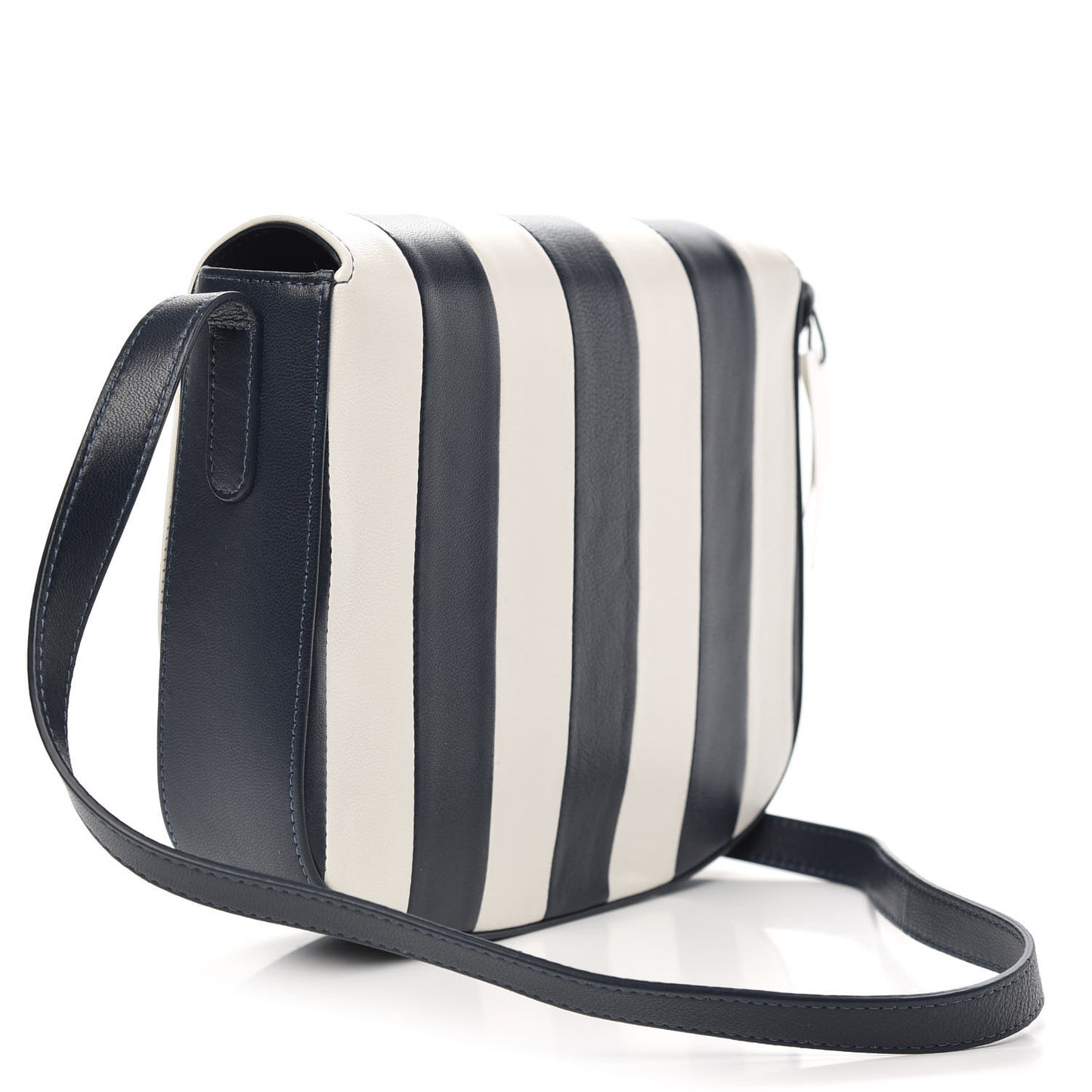 Lambskin Stripe Flap Crossbody Bag Navy White