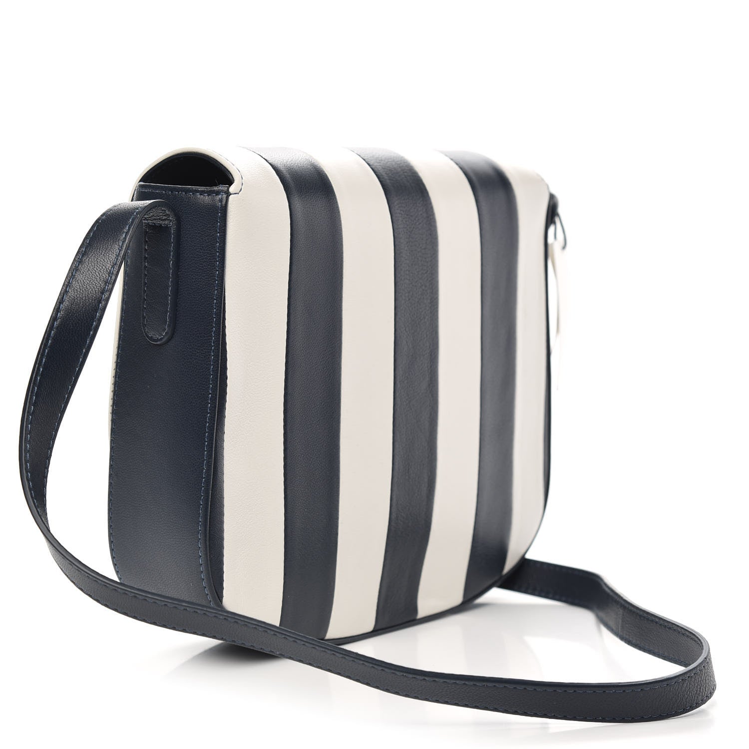 Mansur Gavriel Lambskin Stripe Flap Crossbody Bag Navy White 3 of 10