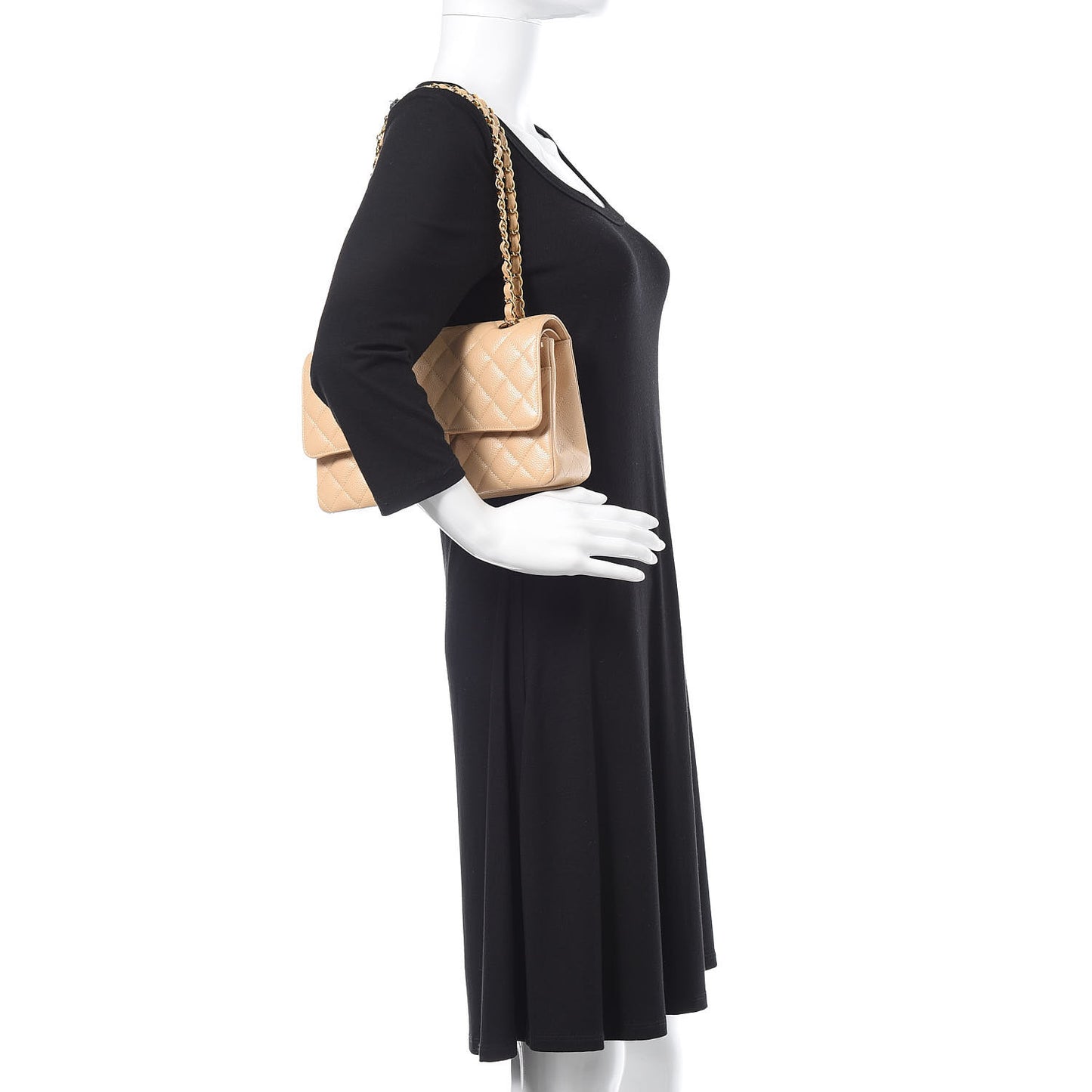 Caviar Quilted Medium Double Flap Beige Clair