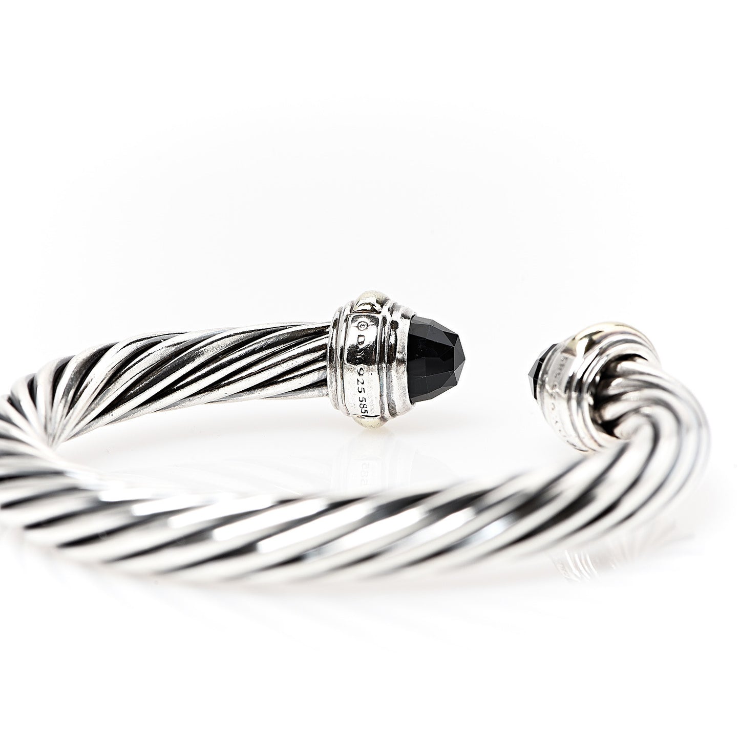 Sterling Silver 14K Yellow Gold Black Onyx 7mm Cable Classics Bracelet
