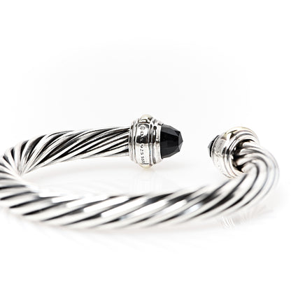 David Yurman Sterling Silver 14K Yellow Gold Black Onyx 7mm Cable Classics Bracelet 3 of 3
