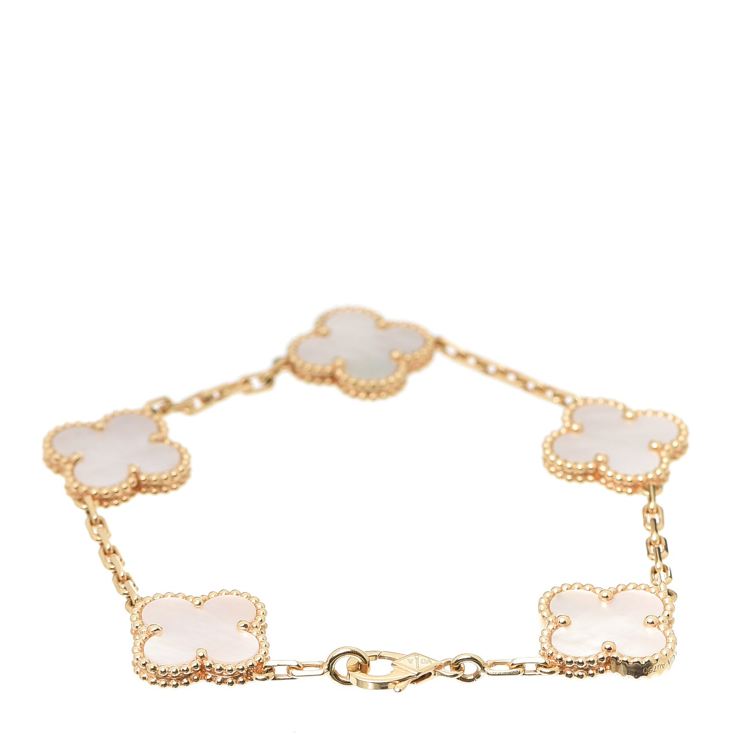 18K Yellow Gold Mother of Pearl 5 Motifs Vintage Alhambra Bracelet
