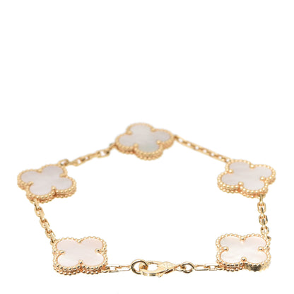 Van Cleef & Arpels 18K Yellow Gold Mother of Pearl 5 Motifs Vintage Alhambra Bracelet 3 of 8