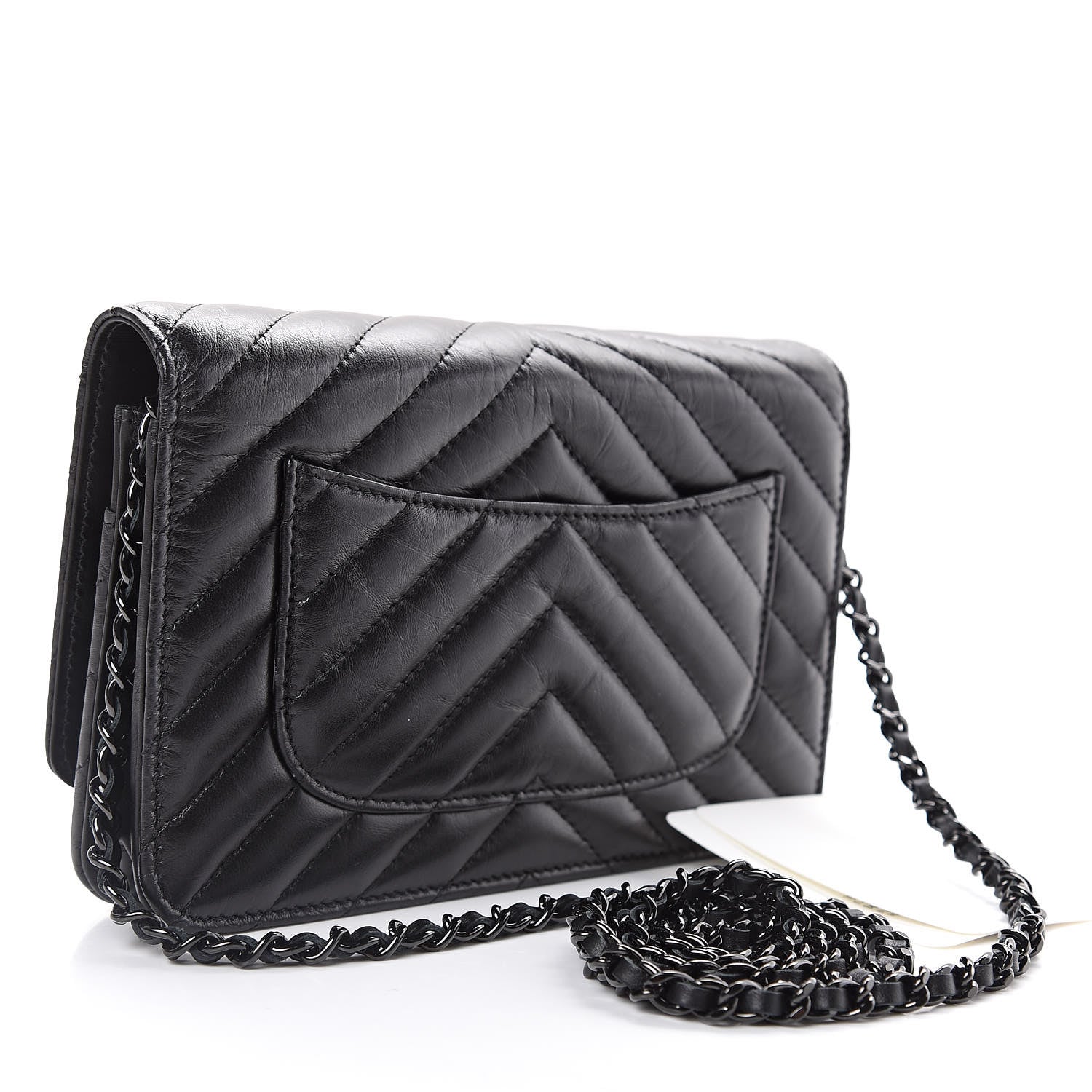 Chanel Aged Calfskin Chevron Quilted Reissue Wallet On Chain WOC So Black 3 of 12