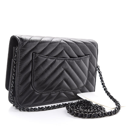 Chanel Aged Calfskin Chevron Quilted Reissue Wallet On Chain WOC So Black 3 of 12