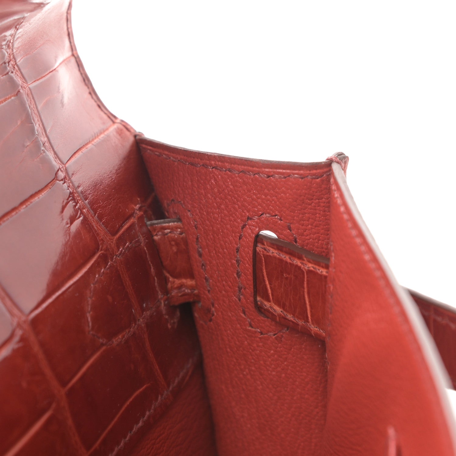 Hermes Shiny Porosus Crocodile Kelly Cut Pochette Sanguine 17 of 30