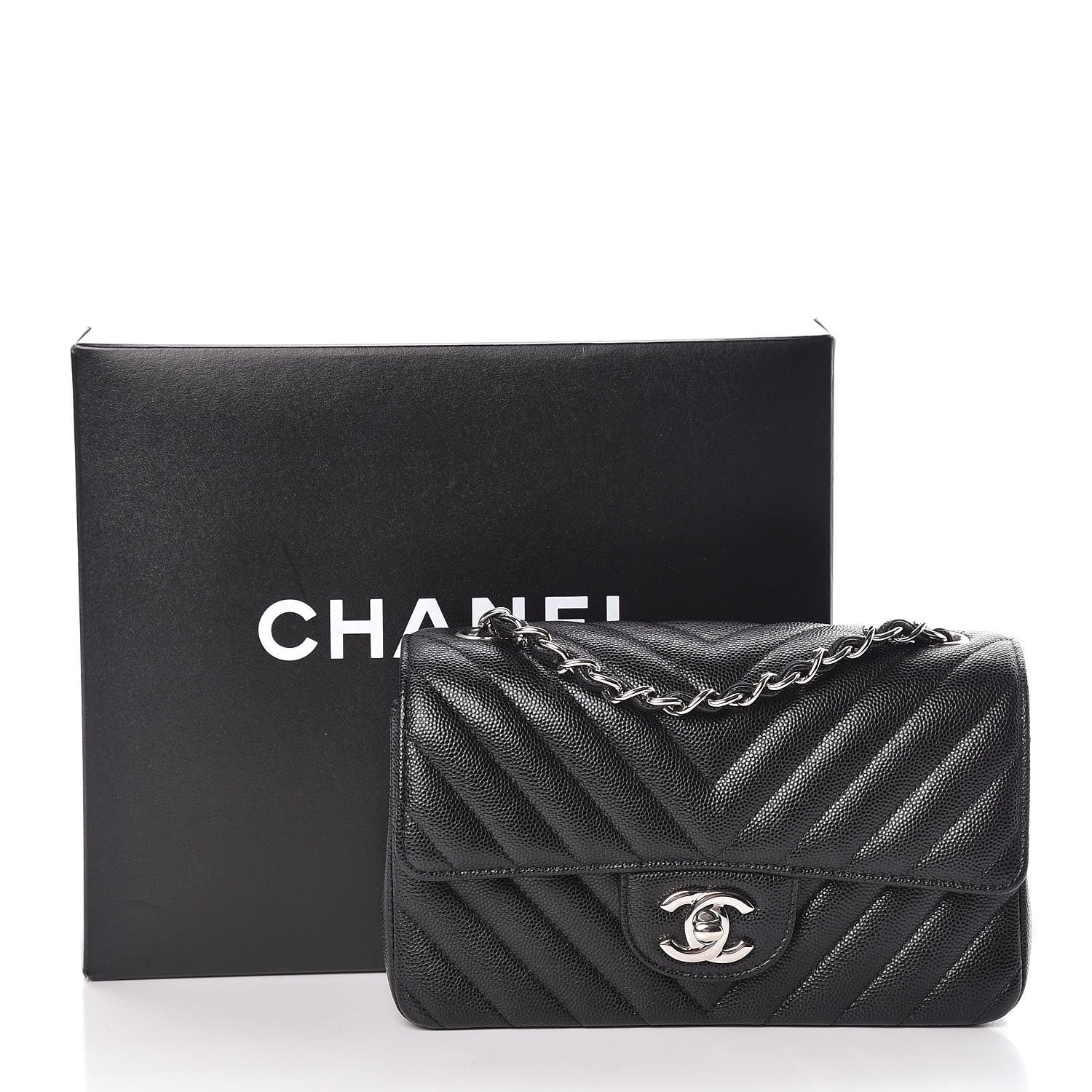 Chanel Caviar Chevron Quilted Mini Rectangular Flap Black 11 of 11