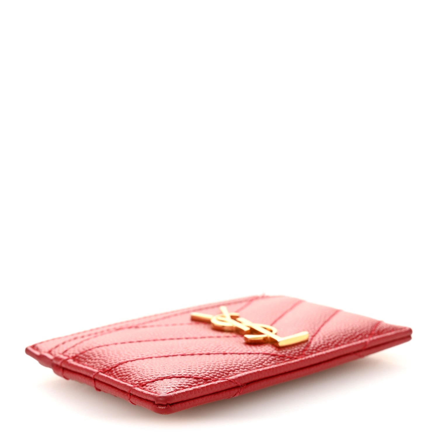 Saint Laurent Grain De Poudre Matelasse Chevron Monogram Credit Card Case New Red 4 of 7