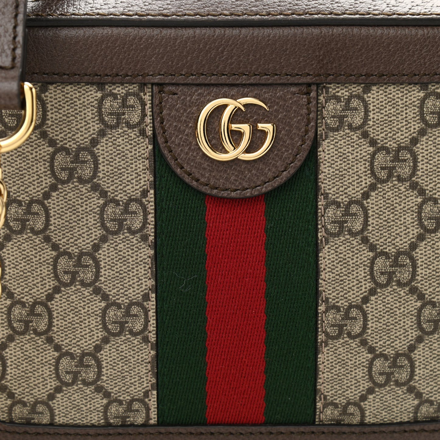 GG Supreme Monogram Mini Ophidia Top Handle Shoulder Bag Brown