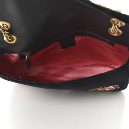Gucci Velvet Matelasse Loved Embroidered Medium GG Marmont Shoulder Bag Black 5 of 10