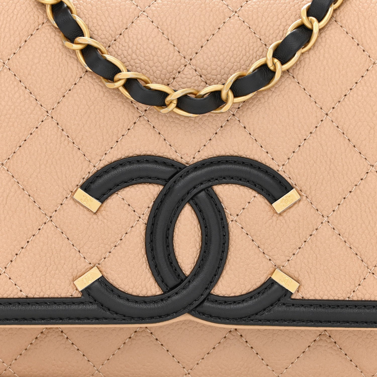Chanel Caviar Quilted Medium CC Filigree Flap Beige Black 8 of 11