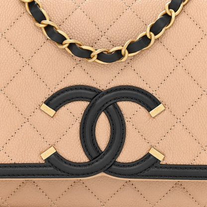 Chanel Caviar Quilted Medium CC Filigree Flap Beige Black 8 of 11