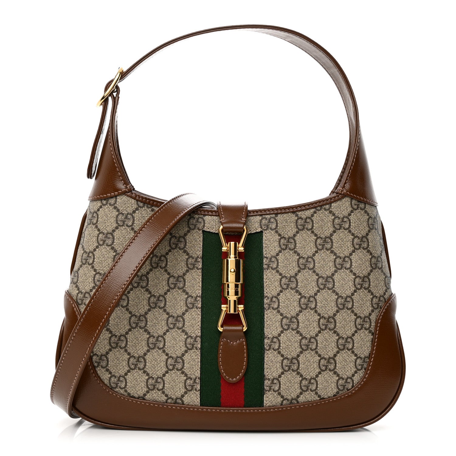 Gucci GG Supreme Monogram Azalea Calfskin Web Small Jackie 1961 Hobo Beige Ebony Brown Sugar 1 of 10