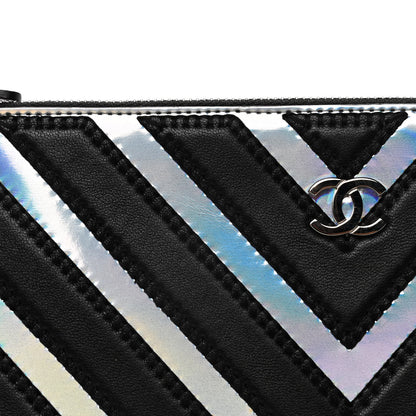 Chanel Lambskin Metallic Chevron Zip Pouch Black Silver 8 of 9