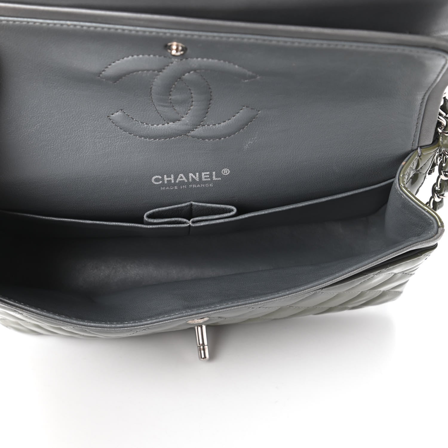 Chanel Patent Calfskin Quilted Medium Double Flap Grey 6 of 11