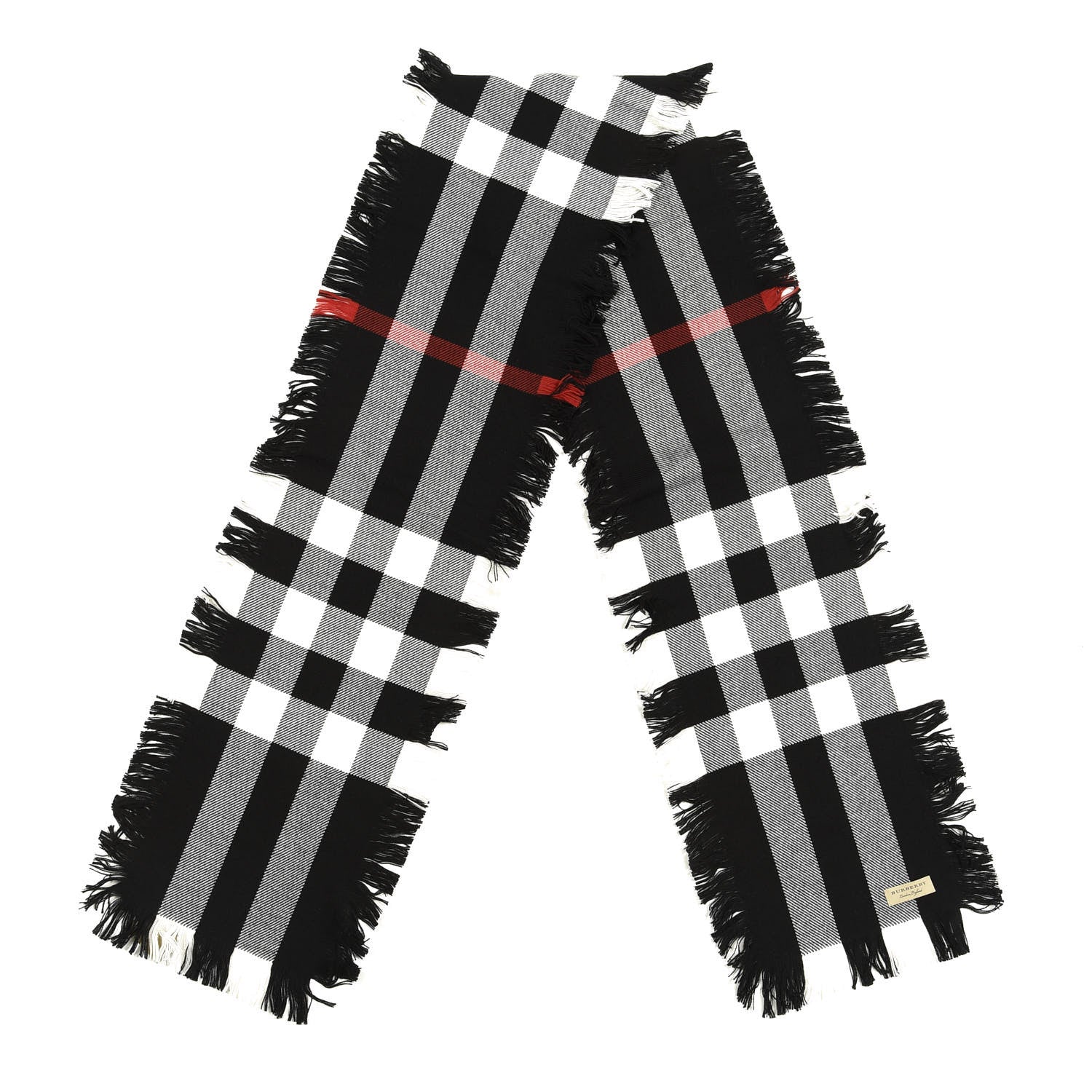 Burberry Wool Half Mega Check Fringe Scarf Black 2 of 3