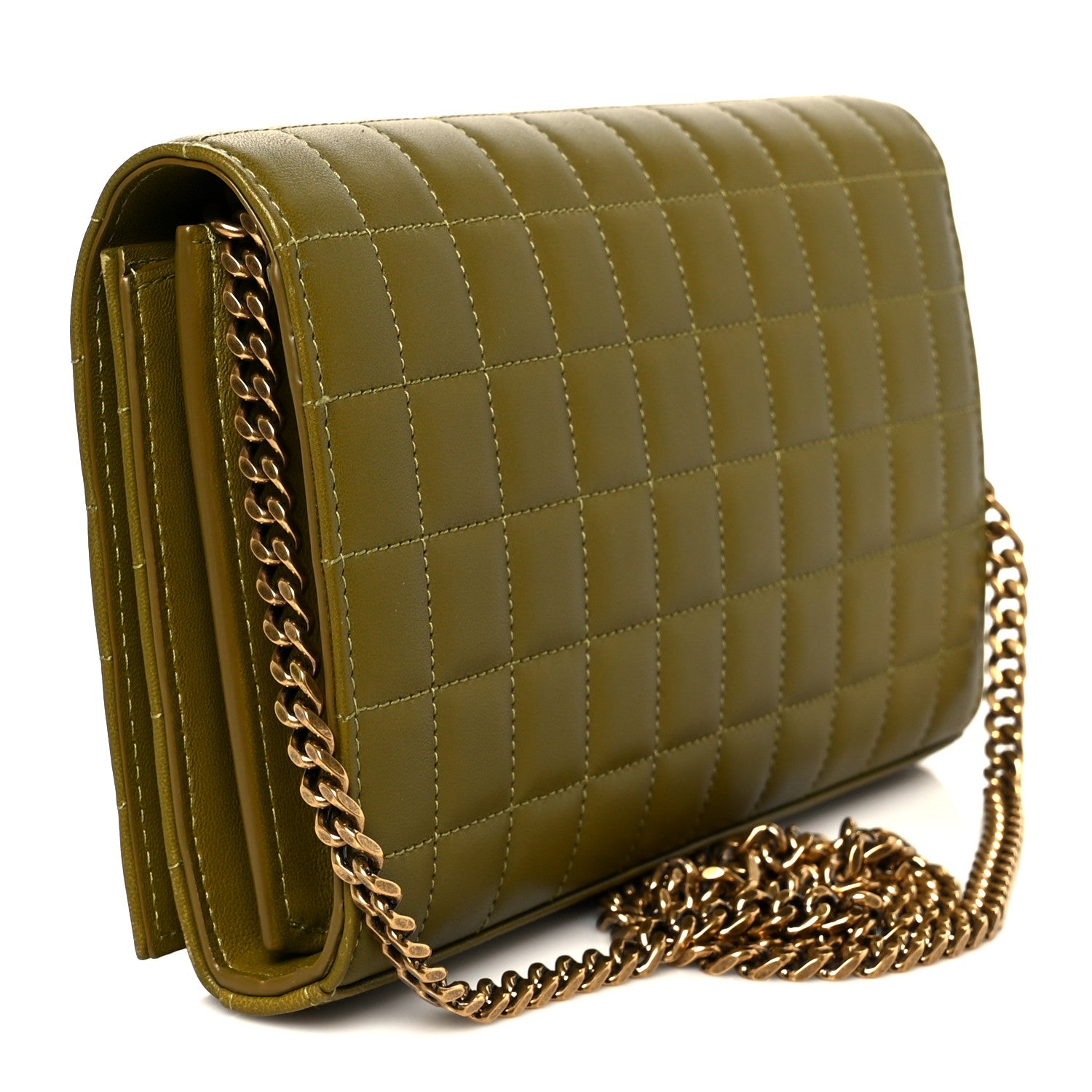 Saint Laurent Lambskin Carre Quilted Cassandre Chain Wallet Olive Drab 3 of 10
