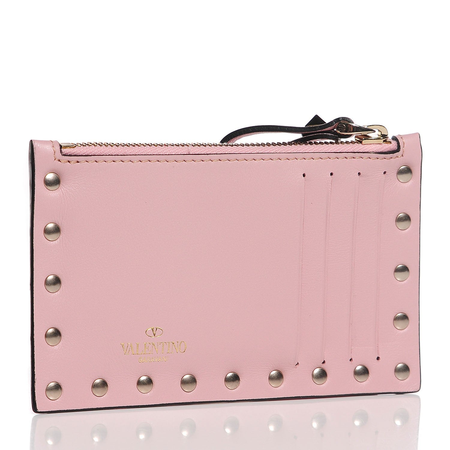 Valentino Garavani Calfskin Rockstud Coin Case Card Holder Water Rose 3 of 8