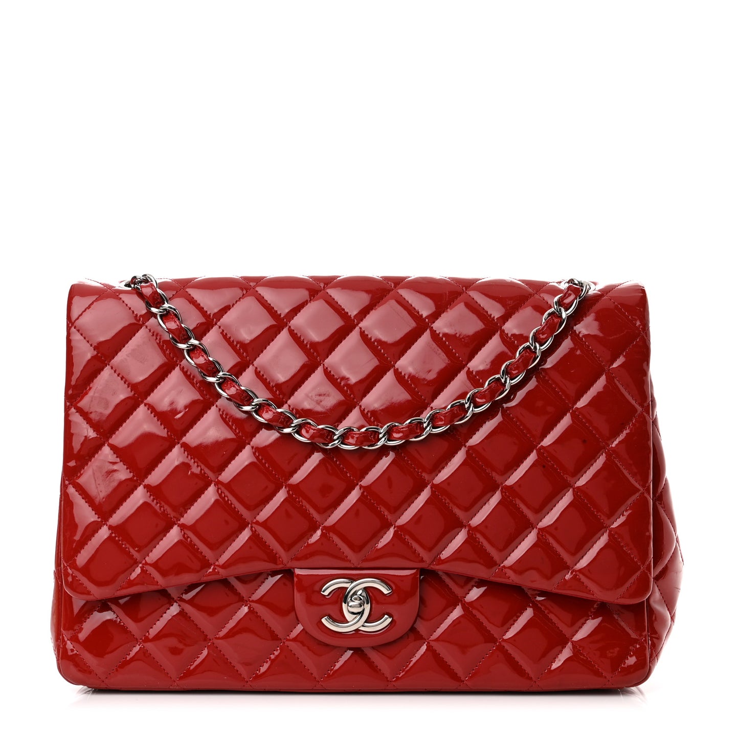 Patent Quilted Maxi Double Flap Red