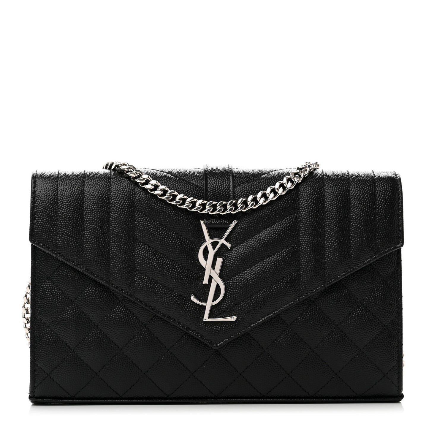 Grain De Poudre Mixed Matelasse Triquilt Monogram Chain Wallet Black