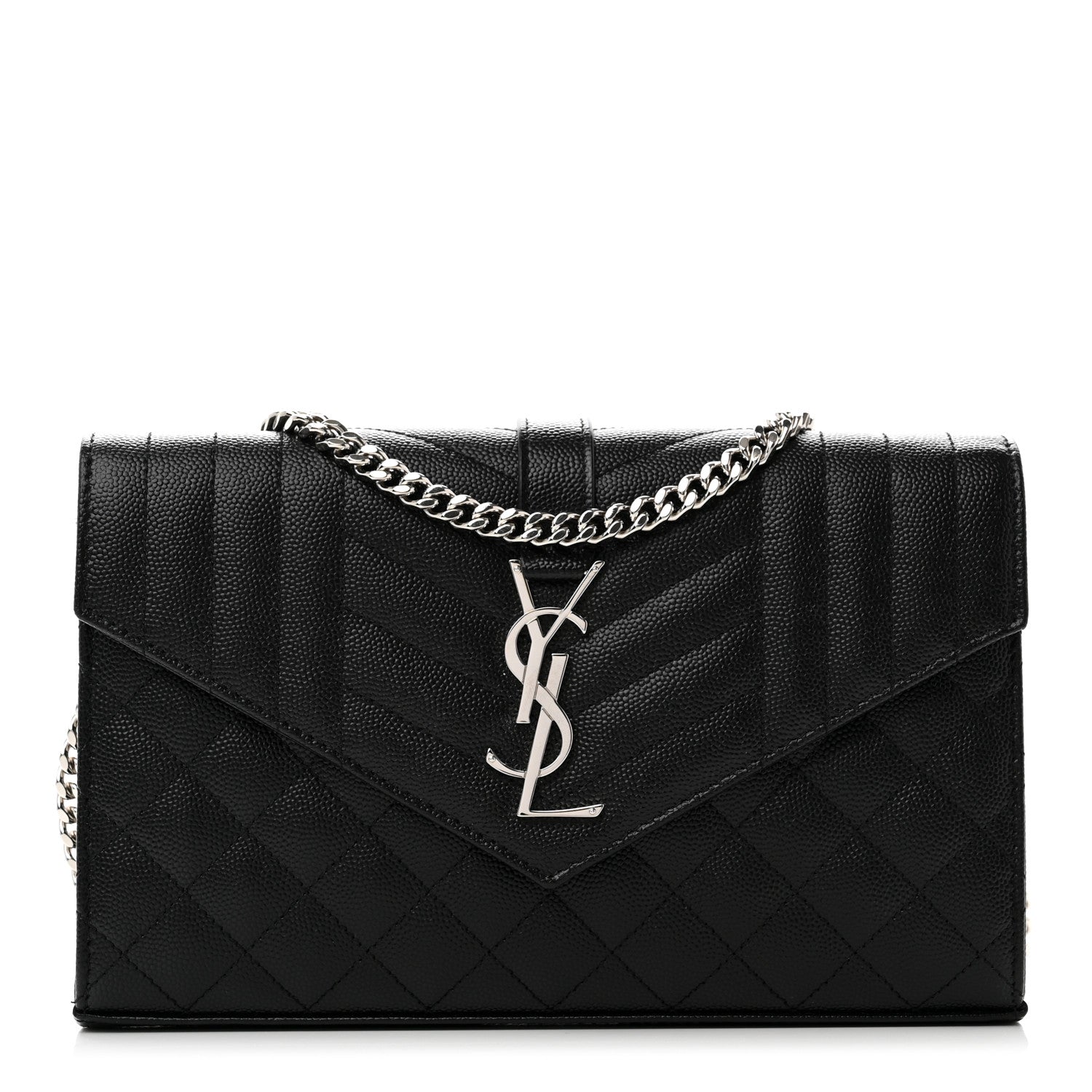 Saint Laurent Grain De Poudre Mixed Matelasse Triquilt Monogram Chain Wallet Black 1 of 8