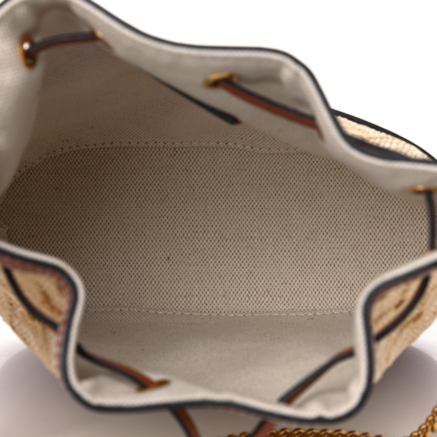 Raffia Calfskin Vlogo Drawstring Shoulder Bag Naturale Saddle Brown
