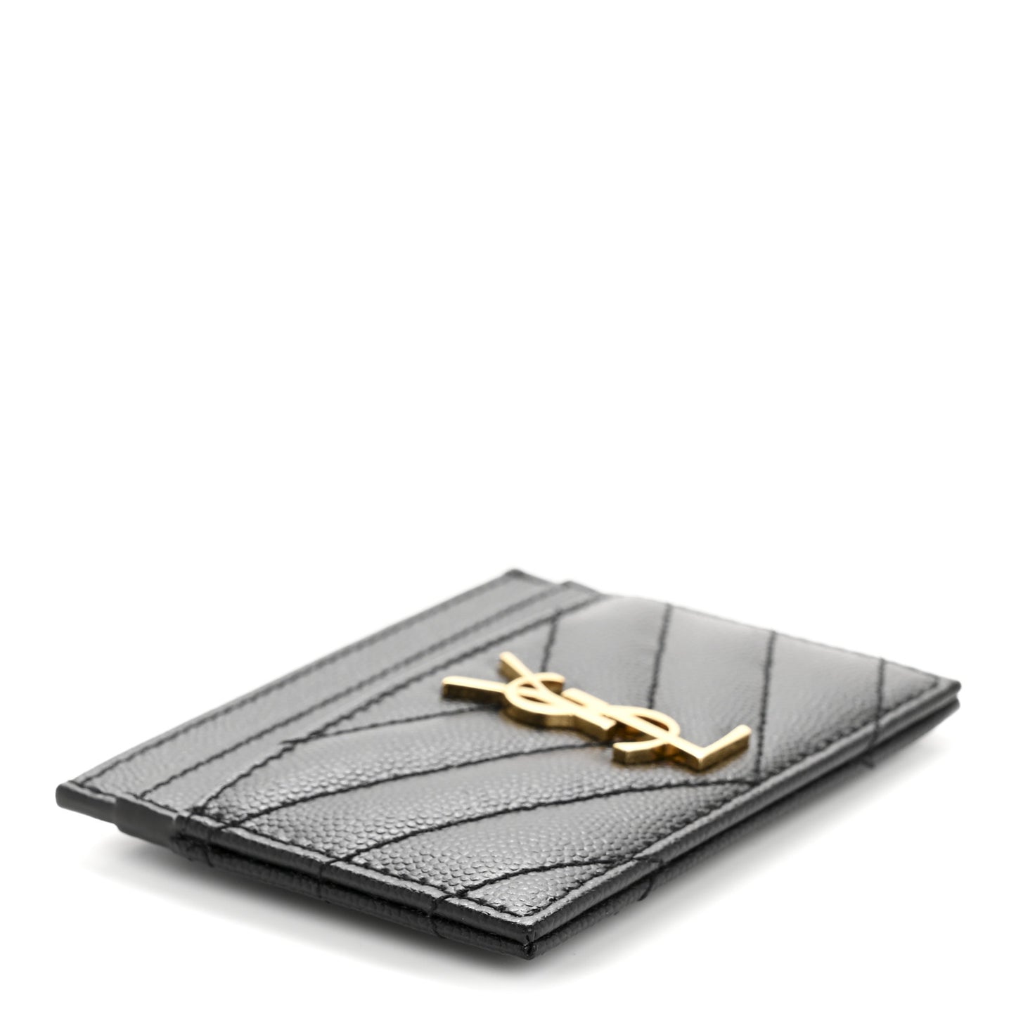 Grain De Poudre Matelasse Chevron Monogram Credit Card Case Black