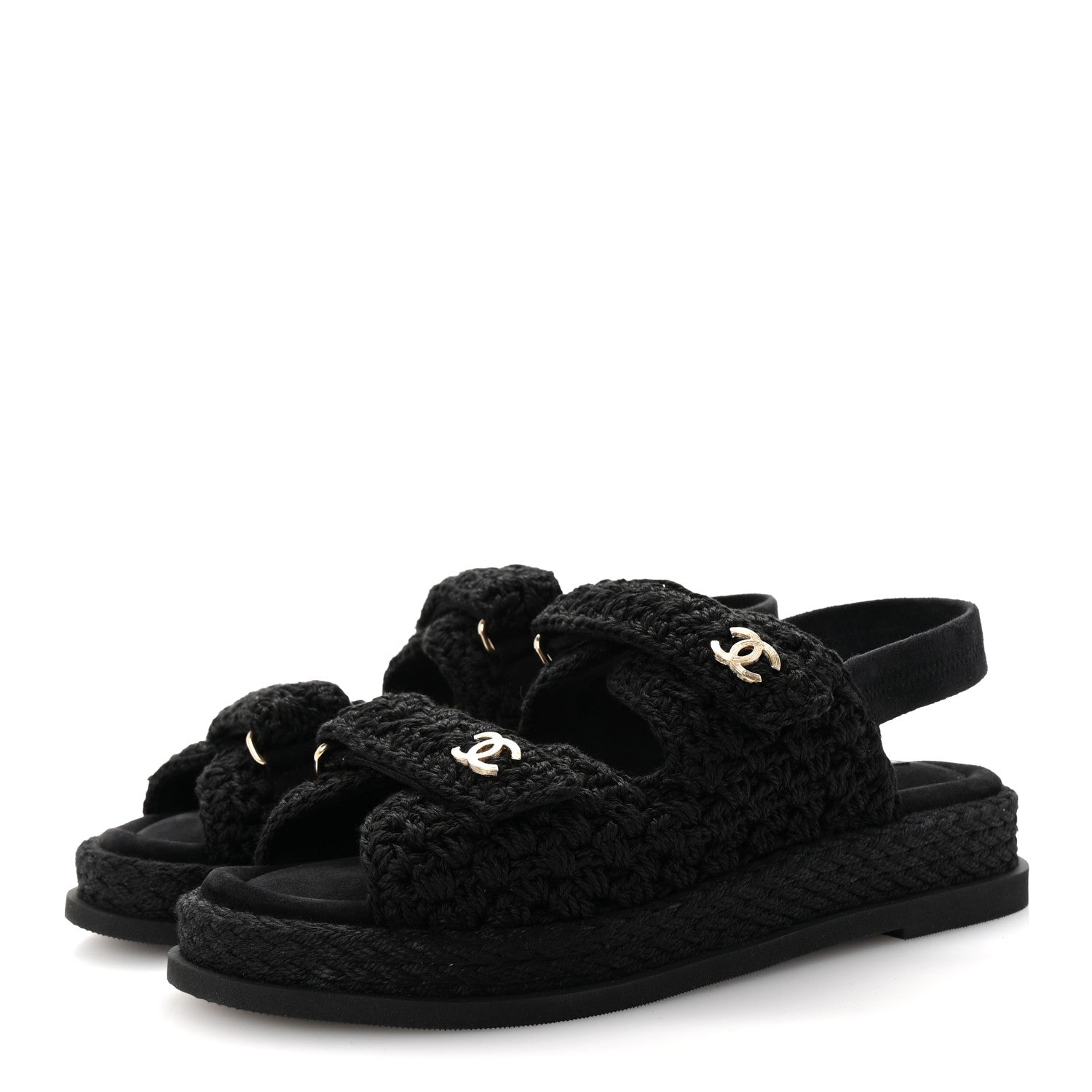 Chanel Crochet Velcro Dad Sandals 39 Black 4 of 10