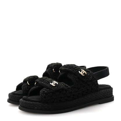 Chanel Crochet Velcro Dad Sandals 39 Black 4 of 10