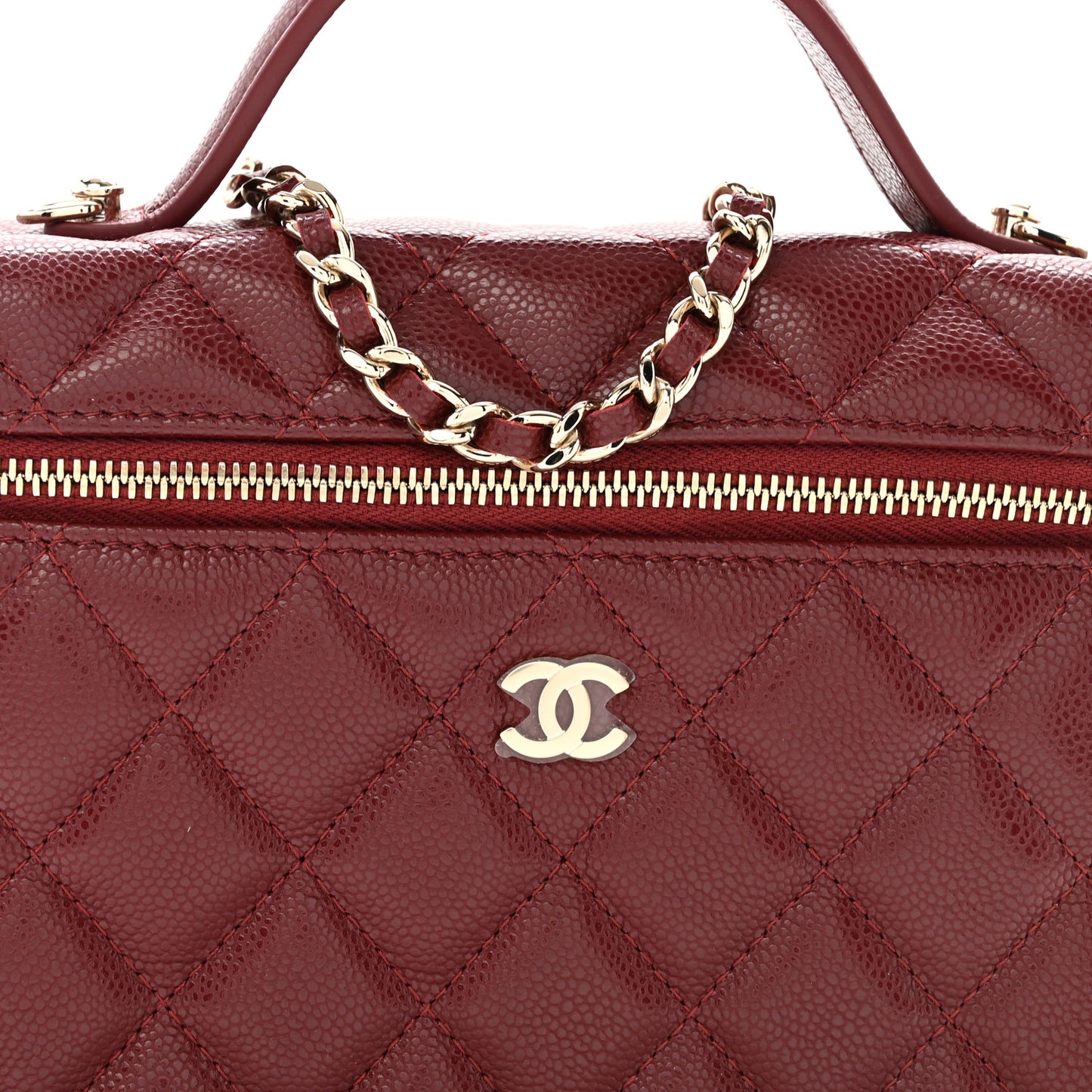 Caviar Quilted Top Handle Slim Vanity With Chain Burgundy