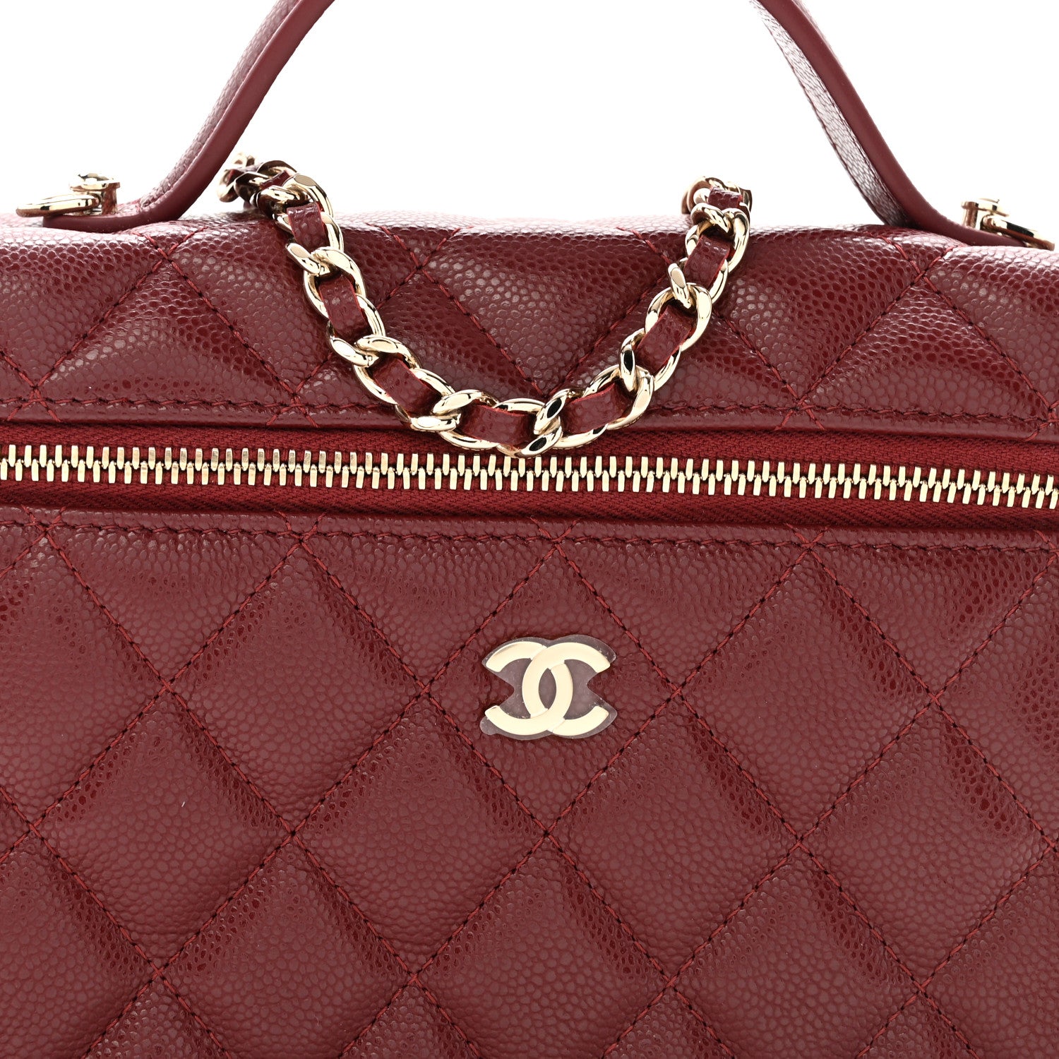 Chanel Caviar Quilted Top Handle Slim Vanity With Chain Burgundy 8 of 10