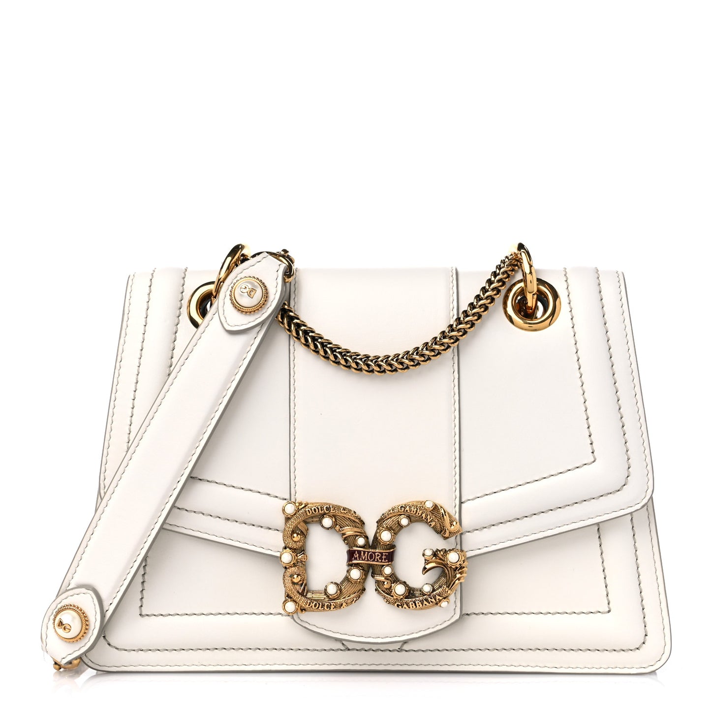 Smooth Calfskin Small DG Amore Envelope Bag White