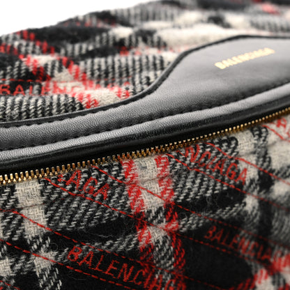 Balenciaga Wool Plaid Diagonal Allover Logo Matelasse XS Souvenir Belt Bag Black White Red 11 of 15