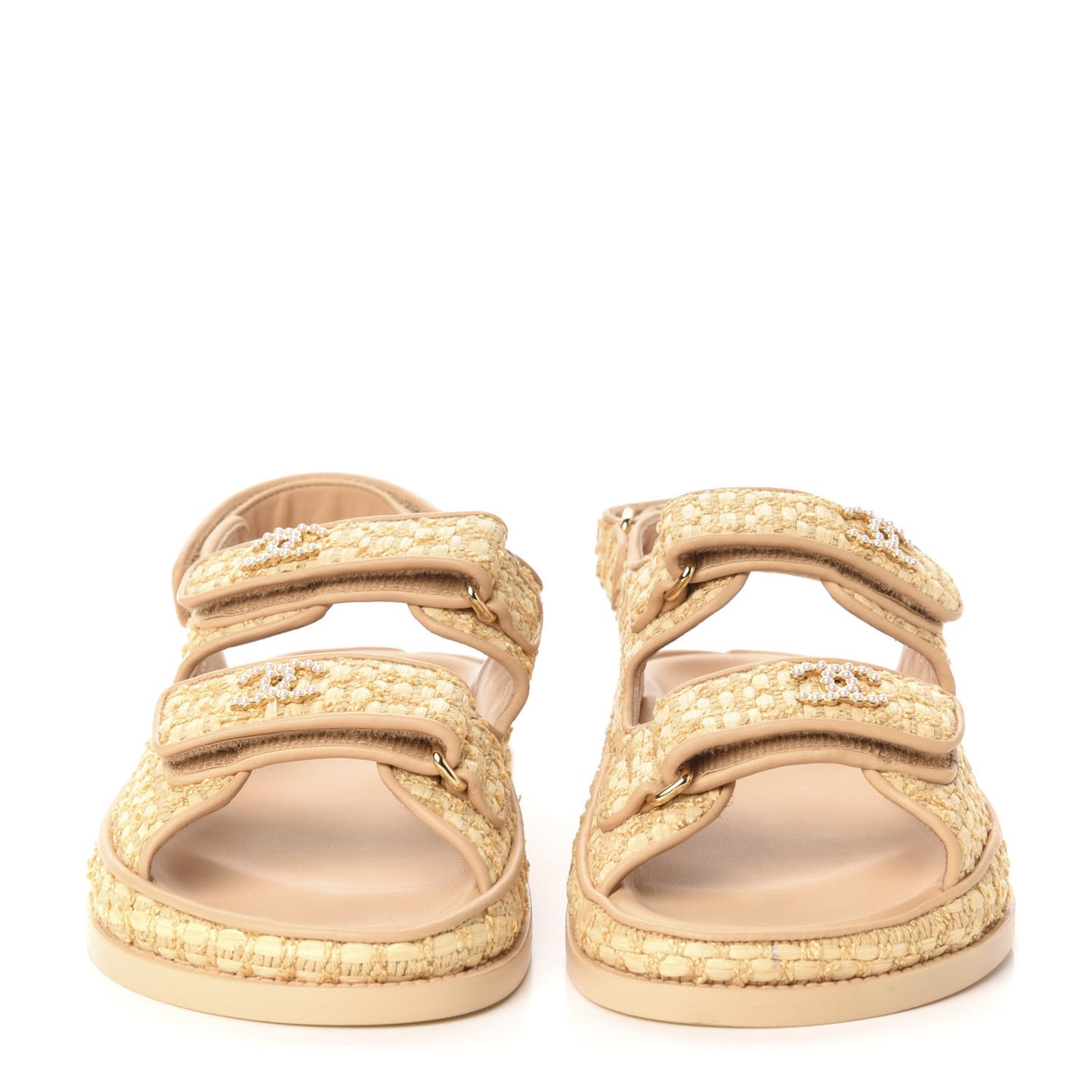 Braided Fabric Velcro Dad Sandals 37 Beige