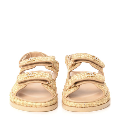 Chanel Braided Fabric Velcro Dad Sandals 37 Beige 2 of 9