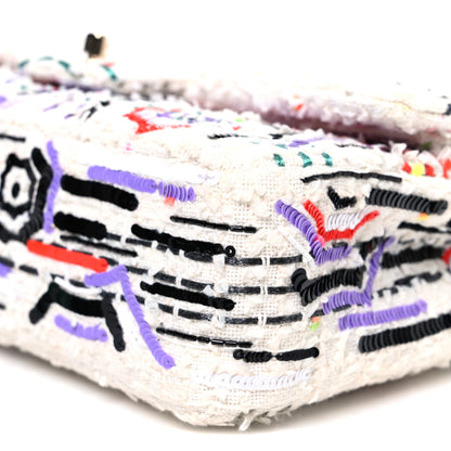 Chanel Tweed Braid Sequin Medium Double Flap White Purple Multicolor 10 of 10