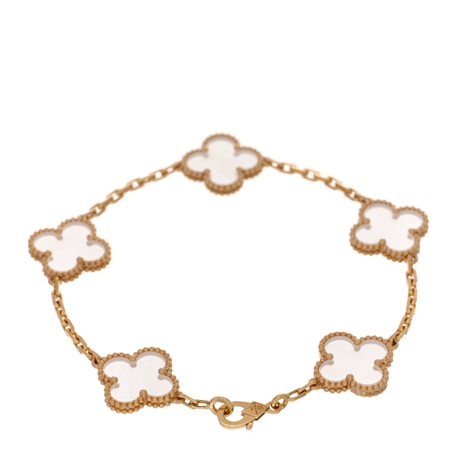Van Cleef & Arpels 18K Yellow Gold Rock Crystal 5 Motifs Vintage Alhambra Bracelet 2 of 3