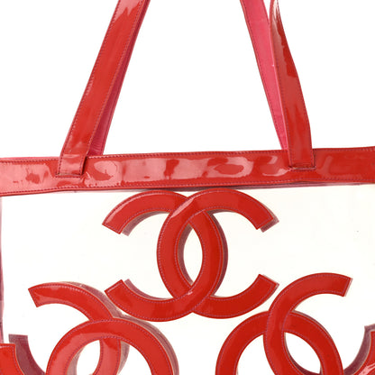 Chanel Vinyl Patent CC Logo Beach Tote Red 8 of 20