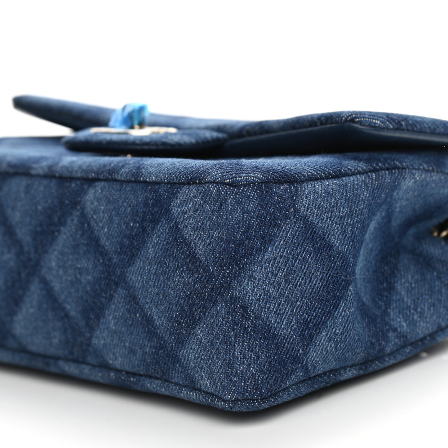 Printed Denim Quilted Mini Rectangular Flap Dark Blue