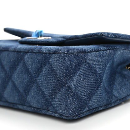 Chanel Printed Denim Quilted Mini Rectangular Flap Dark Blue 9 of 10